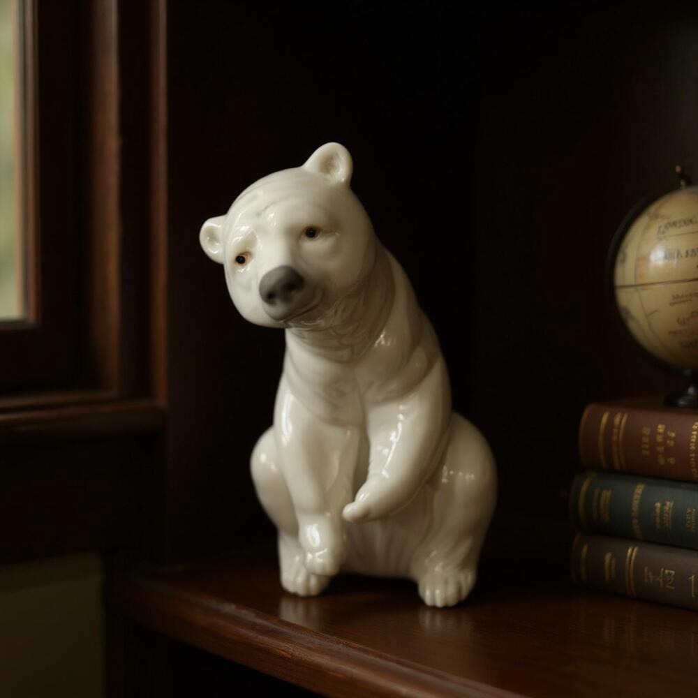 Lladro Porcelain Polar Bear Figurine – Handcrafted Spanish Ceramic Animal Decor